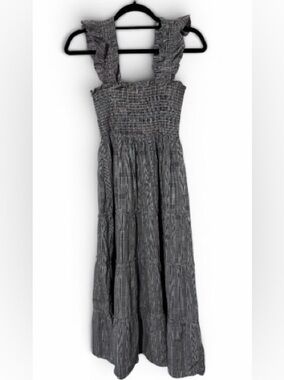 Hill House Smocked Maxi Dress in Gray Windowpane Check   V3